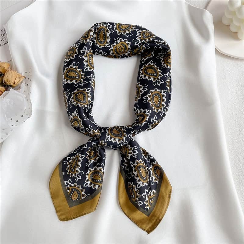 Kvadratisk Bohemisk Kemo-Scarf För Kvinnor Marinblå Guld