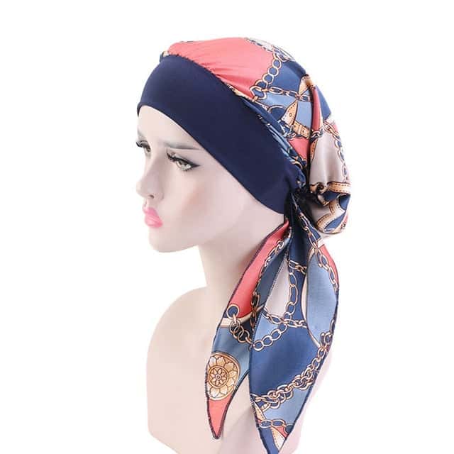 Agathe Modern Kemo-Scarf För Kvinnor Marinblå Rosa Mönstrad